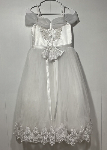 Girls White Flower Dress Size 12 Elegant Lace Tulle Party Wedding Birthday Gown - Picture 3 of 14