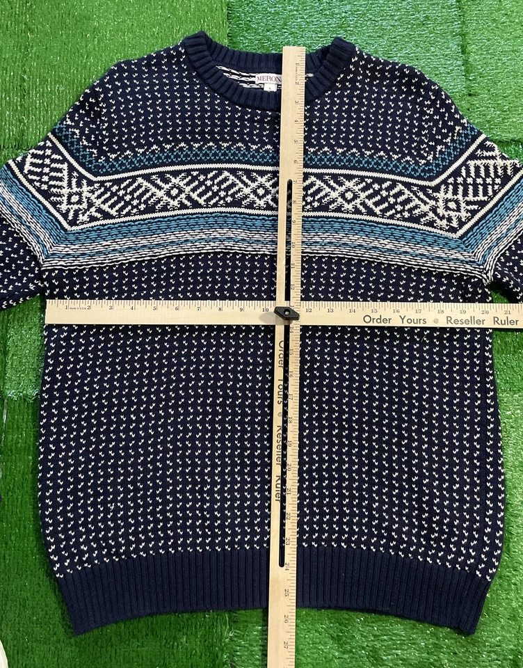 MERONA Men's Navy Blue Crewneck Cotton Knit Pullover Ski Jumper Sweater - L - Image 3 of 4