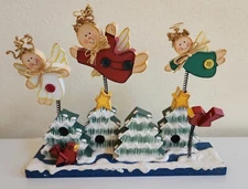 Christmas Angel Trees Cardinals Wooden Primitive Table Sitter Holiday Home Decor