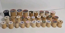Lot of 30 Vintage Wood Sewing Thread Spools Assorted Sizes