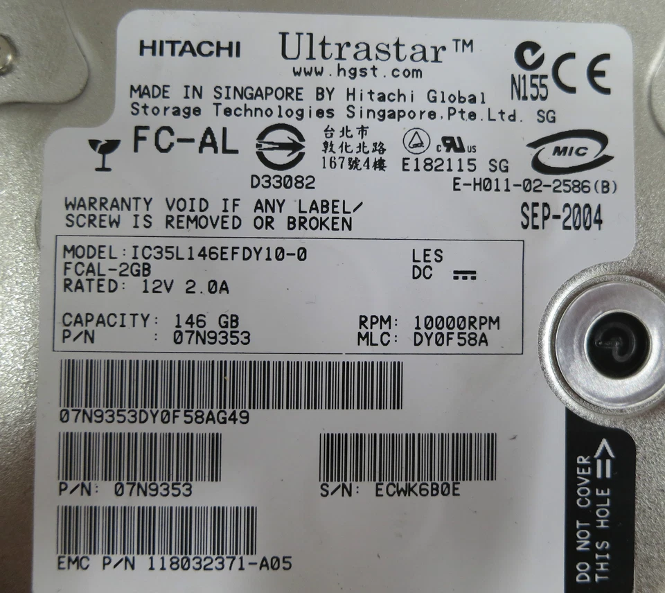 Hitachi Ultrastar 3.5" 10K 146GB Hard Drive HDD 7N9353 FC - AL No Caddy - Image 3 of 3