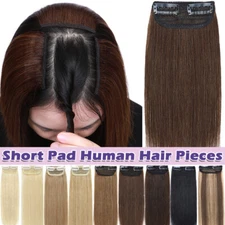 Mini Short Remy Hairpiece Pad Clip In 100% Real Human Hair Extensions Topper US