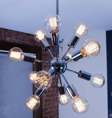 Mid Century Modern Chrome Finish Brass sputnik Light Fixture 12 Arms chandelier