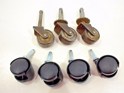 7 VINTAGE and MODERN STEEL PLASTIC FURNITURE CASTERS ROLLERS 1"