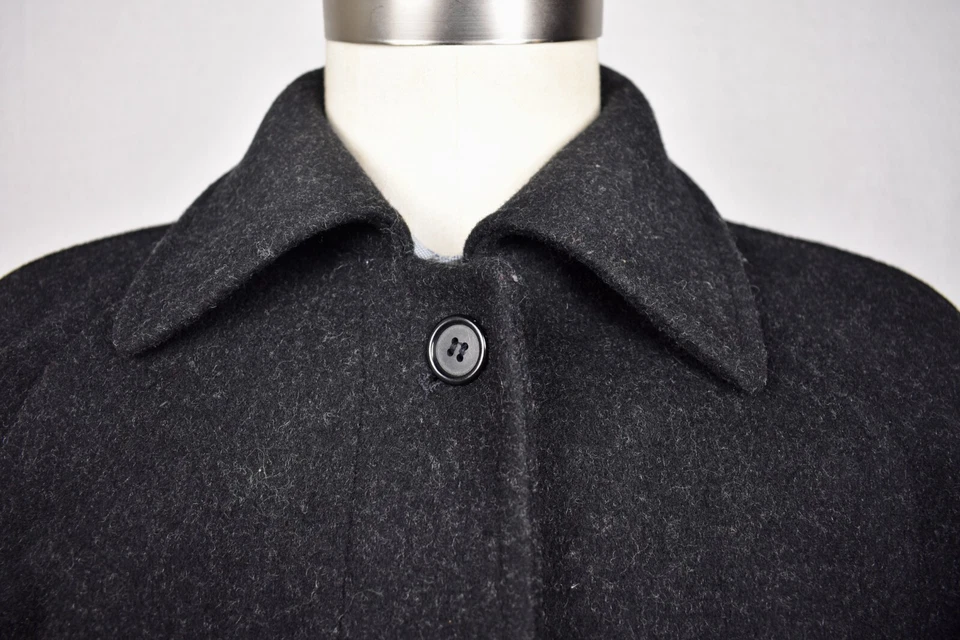 Abrigo Evan Picone 1974-1995 gris oscuro liso 100 % lana cinco botones talla: 14 Foto 4 de 4