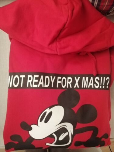 Felpa Disney Natale rossa cappuccio nuova L regalo Mickey Topolino unisex