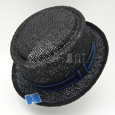 TRENDY Straw Pork Pie Top Hat Stingy Fedora Boater Unisex  58cm  Black Brown