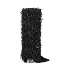 Botas de vestir de cuero con borlas hasta la rodilla para dama Tacones altos Chuky Puntera puntiaguda