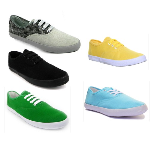 Hombre Cordones Corte Bajo Zapatillas de Lona en Varios Colores Talla UK 7-13 - Imagen 1 de 22