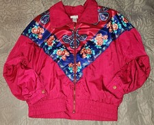Lavon Windbreaker Vintage Ladies Size L Floral Gold Shoulder Pads 90s