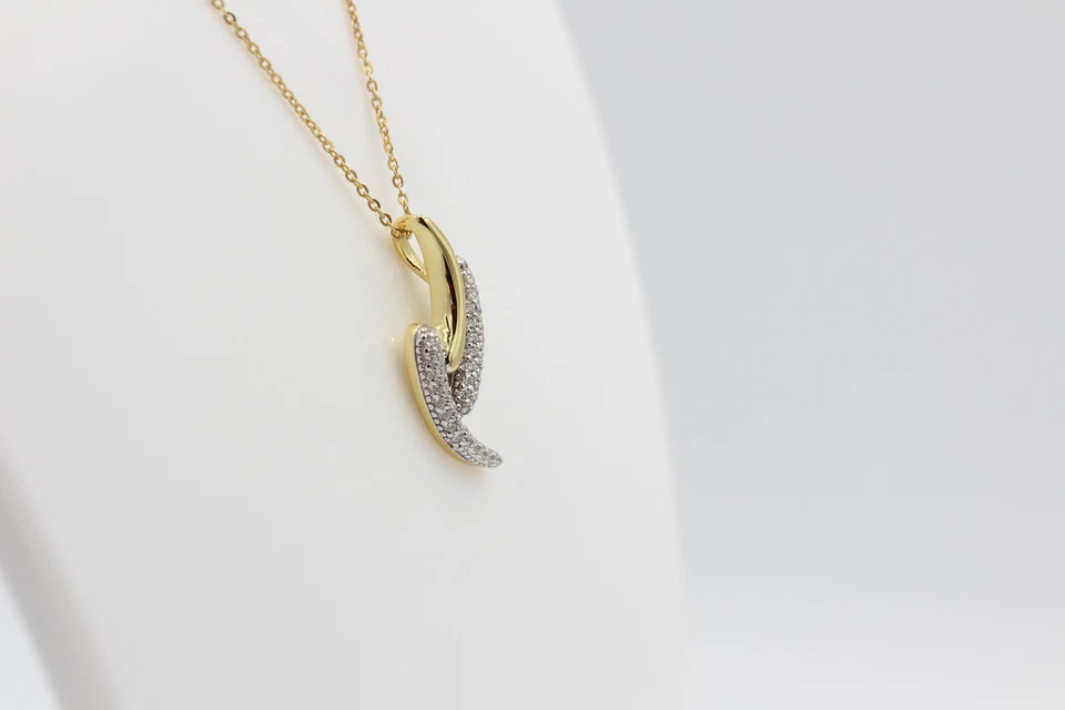 Elegante Ciondolo In Argento 925 Placcato Oro Con Molti Zirconi Collana - Immagine 3 di 4