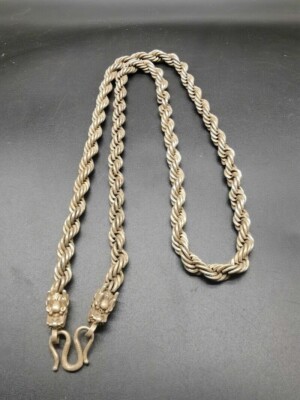 Old Chinese tibet silver handcarved double dragon head necklace