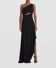 $595 Halston Women's Black Cutout One-Shoulder Clara Gown Dress Size 16