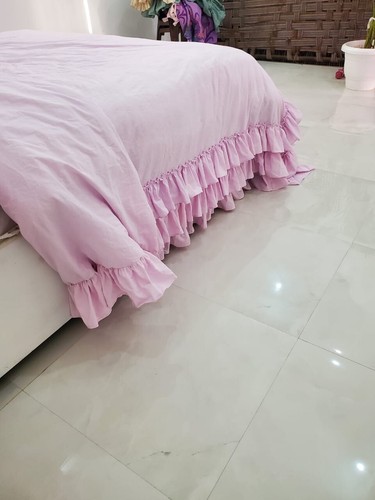 Ruffle Duvet in full Pink cotton 100%.3 Piece Set:1 Duvet Cover, 2 Pillowcases - Picture 7 of 8