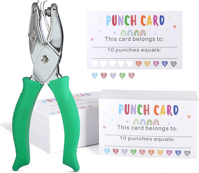 Punch Cards, 200 Pack Reward Punch Cards with Heart Handheld Puncher Soft Grip B