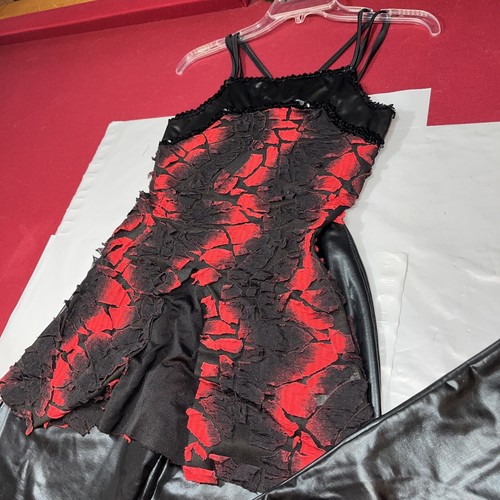 DEVIL Dance OUTFIT Black Red TANK Top BLACK flared Pants Disco Party Clubwear M - Picture 15 of 17