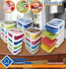 x Cassettiera 4 Cassetti Colorata Multiuso Plastica Minuteria Cotone dfh