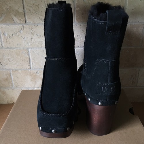 UGG KOURI BLACK SUEDE HIGH HEEL CLOG 