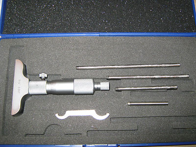 0'' to 4'' DEPTH MICROMETER w/2 1/2'' BASE  Resolution: 0.001in PLASTIC CASE ''NEW''