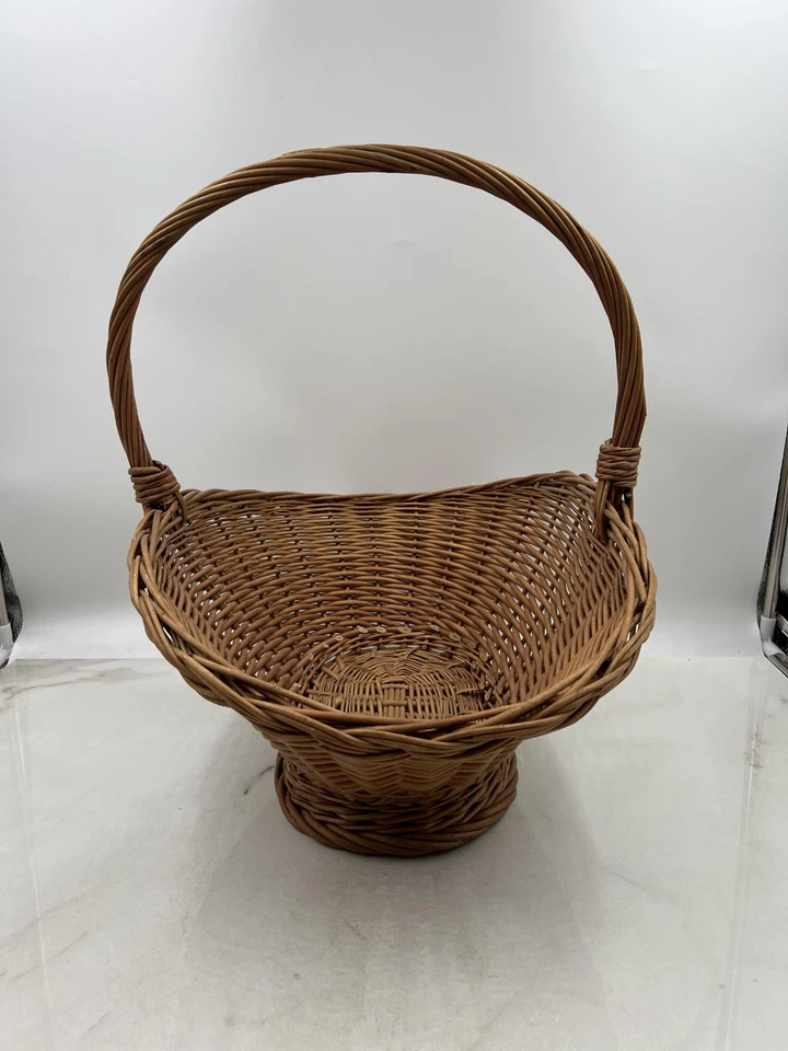 Cesta de mimbre ovalada grande vintage con mango de almacenamiento tejida decoración de campo granja Foto 4 de 4