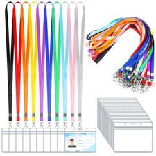 50 Pack Name Tag Lanyards with Id Holder, Clear Plastic Horizontal Multicolor
