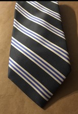 Brooks Brothers “346” Gray/ Blue /Cream Diagonal Stripe Silk Tie Made in USA