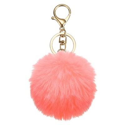 Schlüsselanhänger Pompon aus Kunstfell Kaninchen, rosa Puder/gold vergoldet als Geschenk