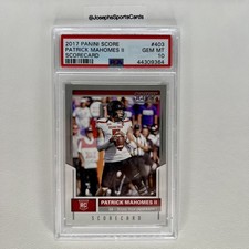 Patrick Mahomes II 2017 Score Scorecard #403 RC ROOKIE CARD PSA 10 POP 73 Chiefs. rookie card picture