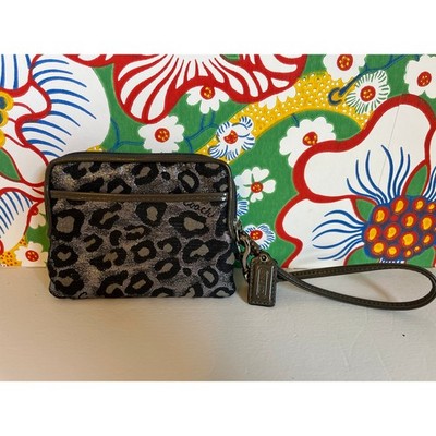 COACH Madison Ocelot Leopard Metallic Canvas Accordion Card Wallet Wristlet  