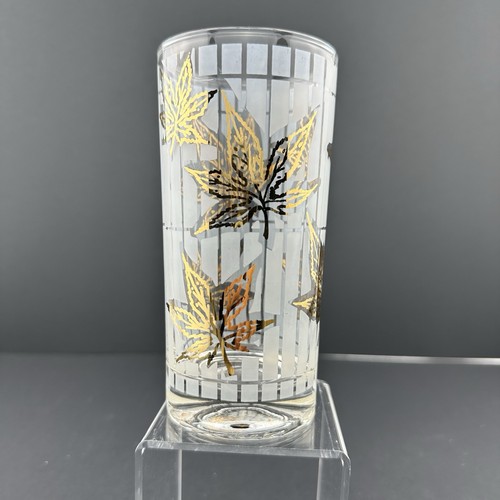 Fred Press FOGLIE D'ACERO ORO Bicchieri Highball Smerigliati (2) Vintage MCM - Foto 3 di 16