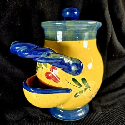 Ceramic Pickle Pot w/Lid Blue Floral Collection Baum Brother Style Eyes 9''H