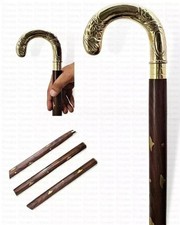 Vintage Designer Wooden Walking Stick Cane Umbrella Victorian Brass Handle, Gift