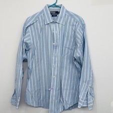 Polo Ralph Lauren Shirt Mens 17 34/35 Blue Button Down Cotton Oxford Classic Fit