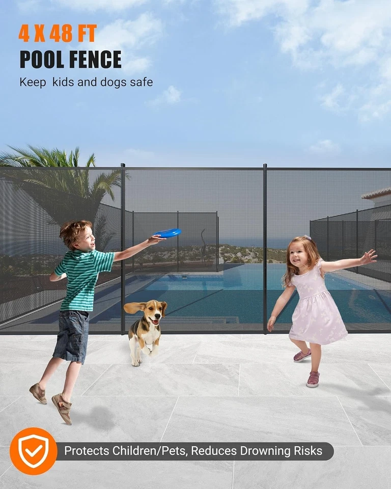 4×48ft Removable Pool Safety Fence – Aluminum Frame with Durable Teslin Mesh - Изображение 2 из 4