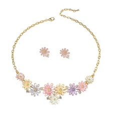 Sweet Cute Necklace Earring Set Colorful Butterfly Daisy Summer Crystal Boho Cho