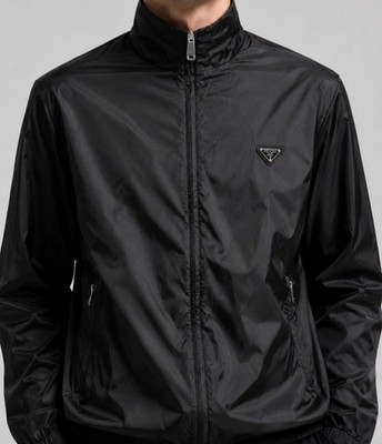 Prada Jacket Men Logo Reversible Floral Digital Print Black Zip Size L