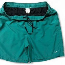 VTG Nike Shorts Men  s L Green Polyester Swoosh Mesh Lined Swim Trunks 2000s Y2K