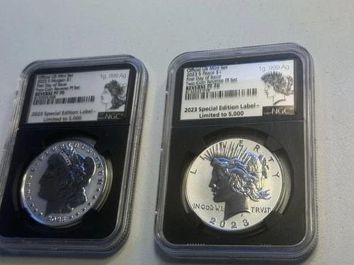 2023 S Morgan & Peace Dollar Reverse Proof Set PF70 Special Black Label /5000