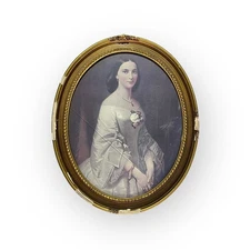 Victorian Southern Belle Print in Oval Ornate Frame Gold 