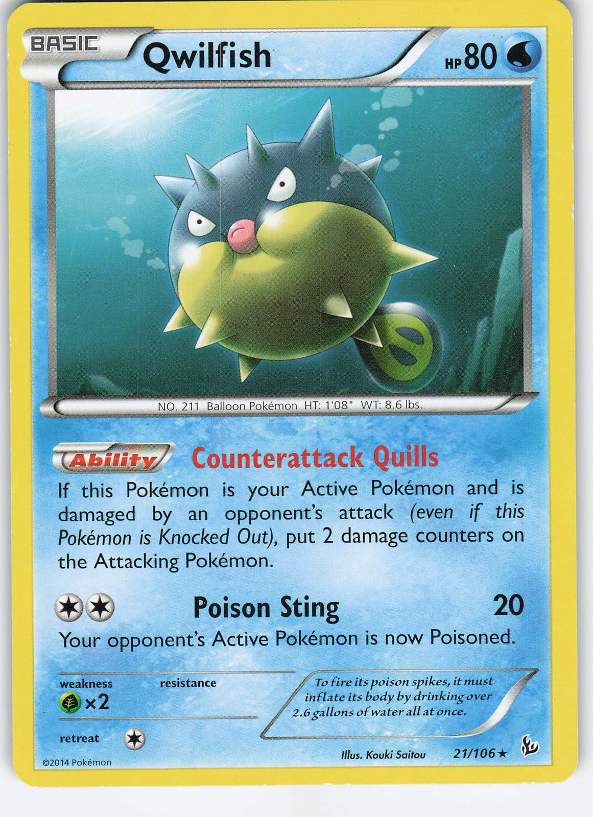 Qwilfish 21/106 Rare XY - Flashfire LP Pokémon