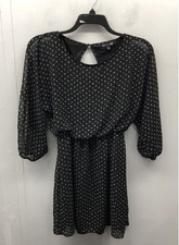 Express Women's Dress Black Ditsy Print Blouson Sheer Sleeve Keyhole Back S