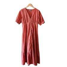 ASOS Eyelet Short Sleeve Button Front Midi Dress Size 4
