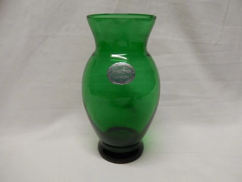 Vintage Anchor Hocking Forest Green Glass Vase with sticker