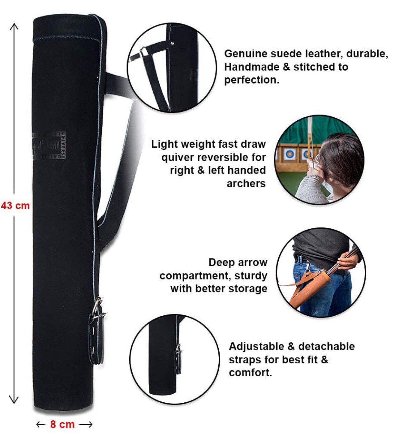 UNIVERSE ARCHERY Hip Arrow Quiver Genuine Suede Leather Arrow Holder Dark Brown