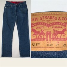 Levi's 511 Boys 14 Reg W28 L27.5 Slim Fit Blue Denim Jeans Adjustable Waist