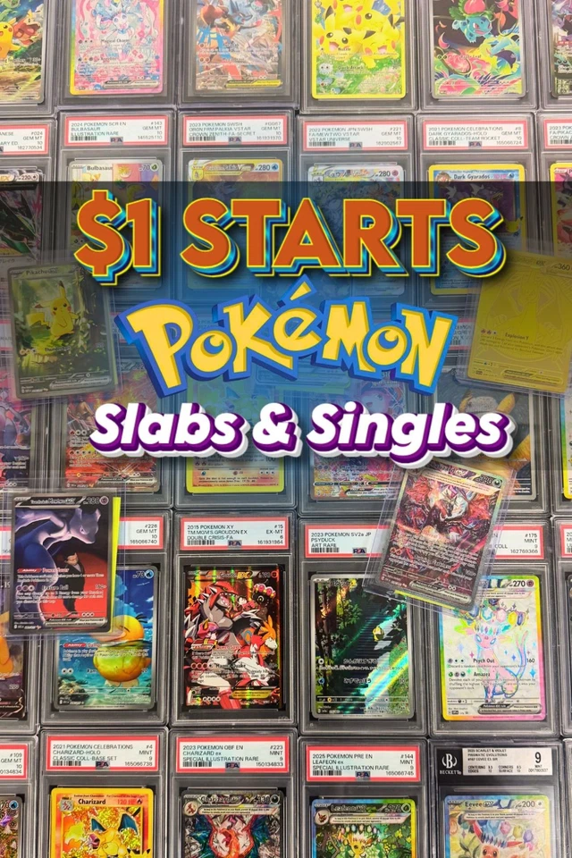 $1 Starts Pokemon Slabs & Singles