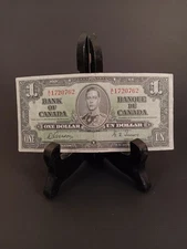 1937 Bank of Canada $1 AU One Dollar - King George VI - P-58b Gordon & Towers