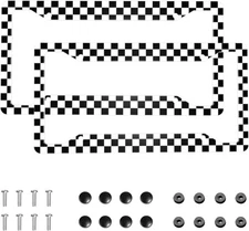 Checkerboard Black and White License Plate Frame, Set of 2 Checkerboard Race Car