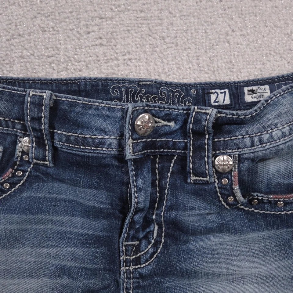 Miss Me Denim Shorts Womens 27 Blue Low Rise Rhinestone Cutoff Studded J3418H - Image 3 of 4