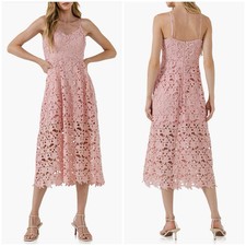NWT Endless Rose Pink Lace Spaghetti Strap Feminine Romantic Midi Dress Size M